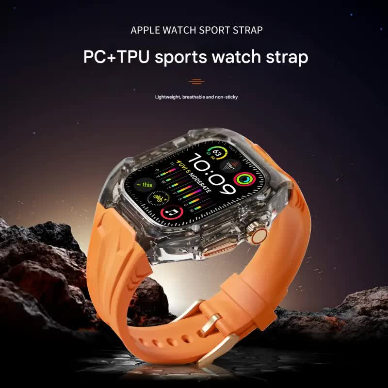 Transparent PC+TPU Sports Watch Strap & Case for Smart Watch - Raised Edge Protection, Wireless Charging Compatible(Black transparent black)