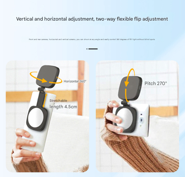 Black Magnetic Foldable Selfie Light with Mirror - Rechargeable LED Fill Light for iPhone & Android Vlogging(Mobile phone is a shooting prop and is not included)