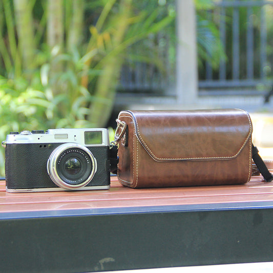 Coffee PU Leather Camera Bag for Fujifilm X Canon G Olympus PEN - Compact Vintage Design