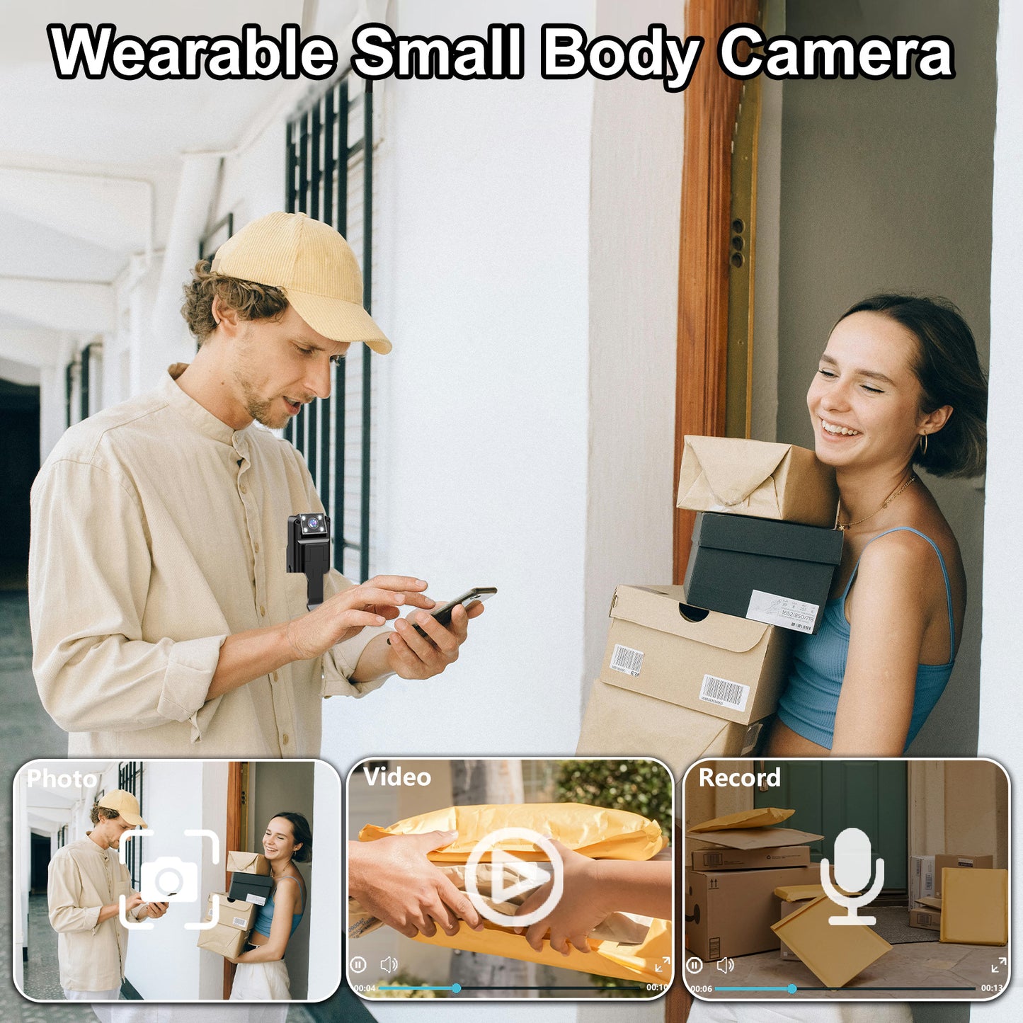 Mini Body Camera with 180 Rotatable Lens, Night Vision & Motion Detection - 1.3 Screen 1200mAh Battery(black+128G)"