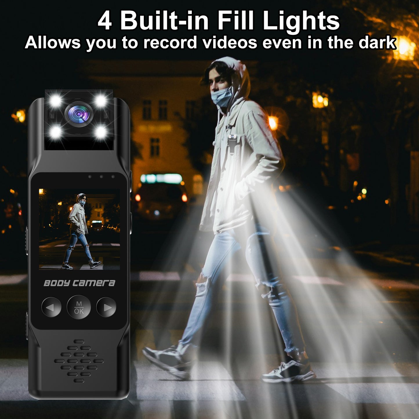 Mini Body Camera with 180 Rotatable Lens, Night Vision & Motion Detection - 1.3 Screen 1200mAh Battery(black+128G)"
