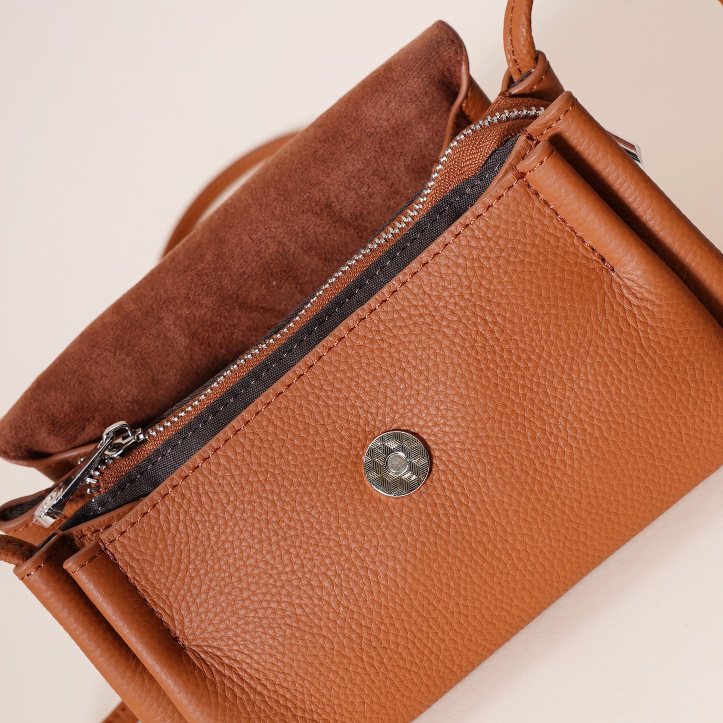 Genuine Leather Flap Crossbody Bag with Elephant Charm - Compact & Stylish Shoulder Purse(Black)