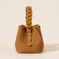 Genuine Leather Mini Bucket Bag with Braided Handle - Chic Drawstring Crossbody Purse(Biscuit)
