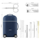 Dark Blue Mini Suitcase Manicure Set - 8-Piece Portable Grooming & Nail Care Travel Kit