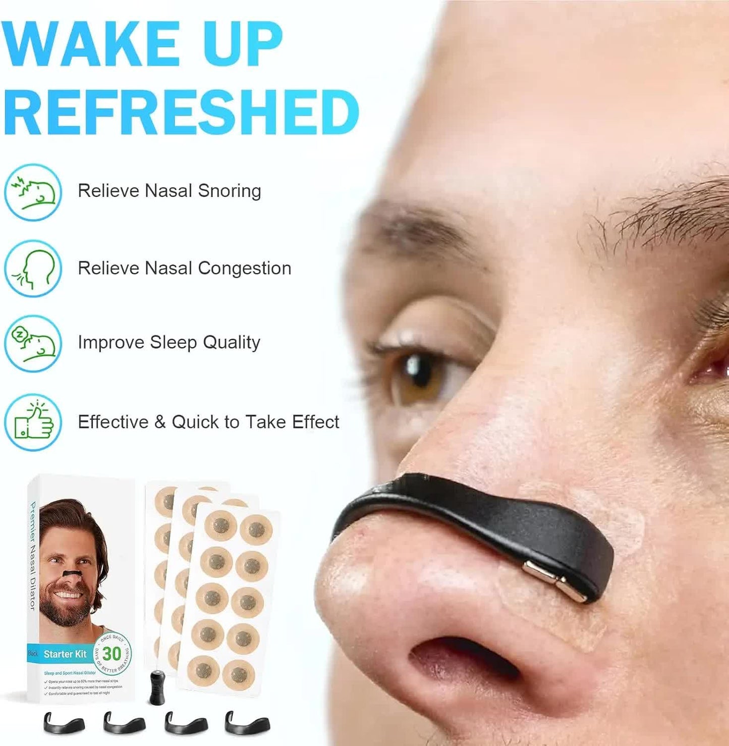 Black Round Anti-snoring Patch Set (30 Pairs of patches) Magnetic Nasal Dilator Kit for Snoring Relief - Reusable Multi-Size Sleep & Sport Breathing Aid