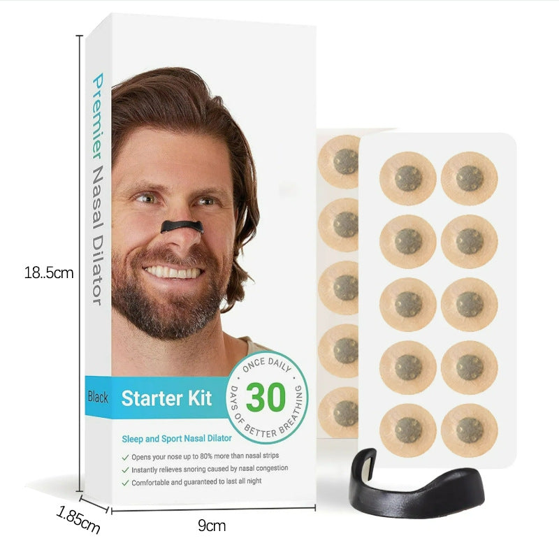 Black Round Anti-snoring Patch Set (30 Pairs of patches) Magnetic Nasal Dilator Kit for Snoring Relief - Reusable Multi-Size Sleep & Sport Breathing Aid