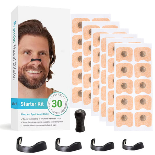 Black Square Anti-snoring Patch Set (30 Pairs of patches) Magnetic Nasal Dilator Kit for Snoring Relief - Reusable Multi-Size Sleep & Sport Breathing Aid