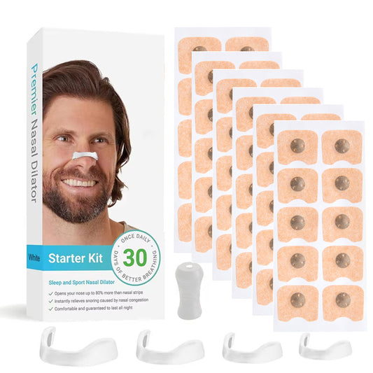 White Square Anti-snoring Patch Set (30 Pairs of patches) Magnetic Nasal Dilator Kit for Snoring Relief - Reusable Multi-Size Sleep & Sport Breathing Aid