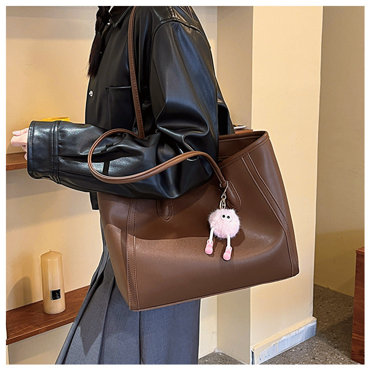 Black Chic Large Capacity Tote Bag - PU Leather Commuter Shoulder Handbag for Women
