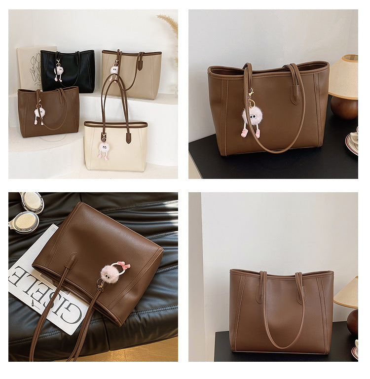 Brown Chic Large Capacity Tote Bag - PU Leather Commuter Shoulder Handbag for Women