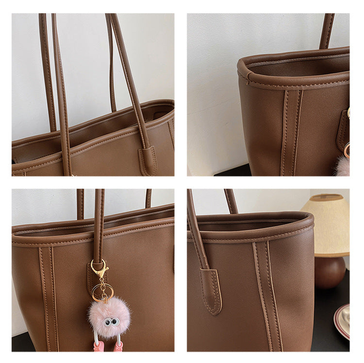 Brown Chic Large Capacity Tote Bag - PU Leather Commuter Shoulder Handbag for Women