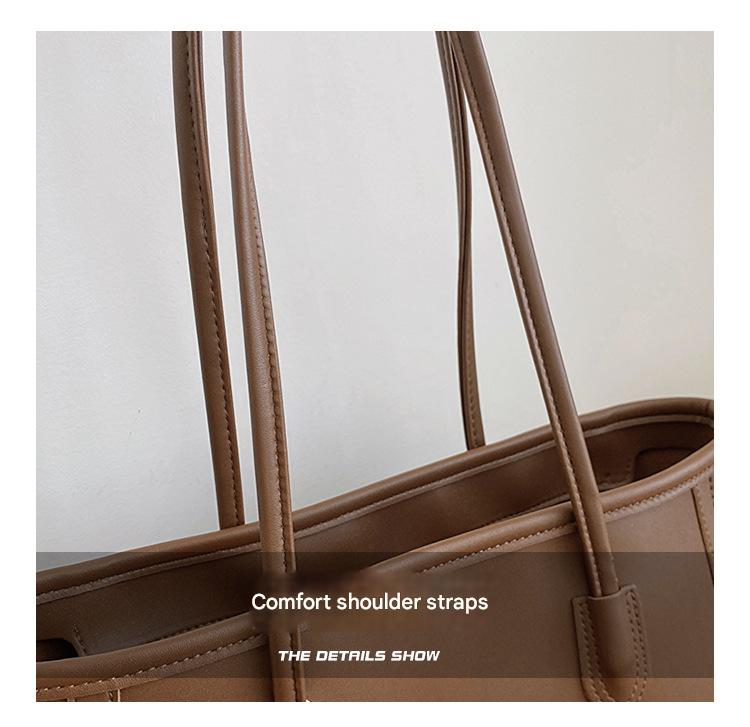 Brown Chic Large Capacity Tote Bag - PU Leather Commuter Shoulder Handbag for Women