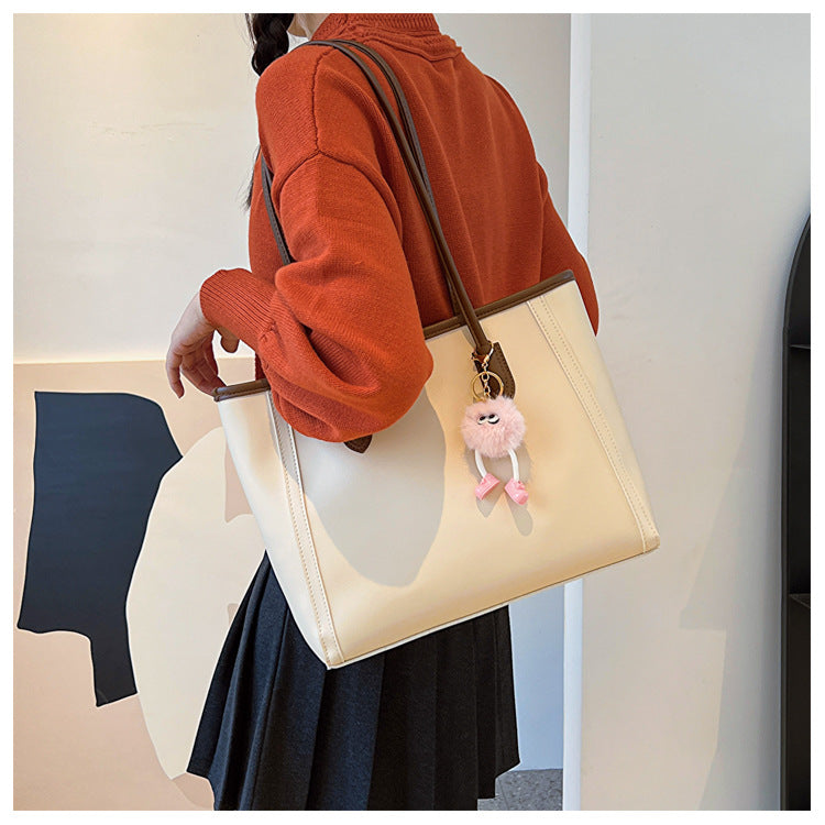 Brown Chic Large Capacity Tote Bag - PU Leather Commuter Shoulder Handbag for Women