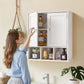 Bathroom Wall Cabinet, 2 Doors & Adjustable Shelf, Over the Toilet Storage Medicine Cabinet Wall Mounted, Hanging Organizer with Shelves & Open Partition for Laundry Room Kitchen Restroom, White