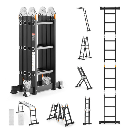 VEVOR Multi-Purpose Folding Ladder 7-in-1 3 Step 12ft with Scaffolding Plank