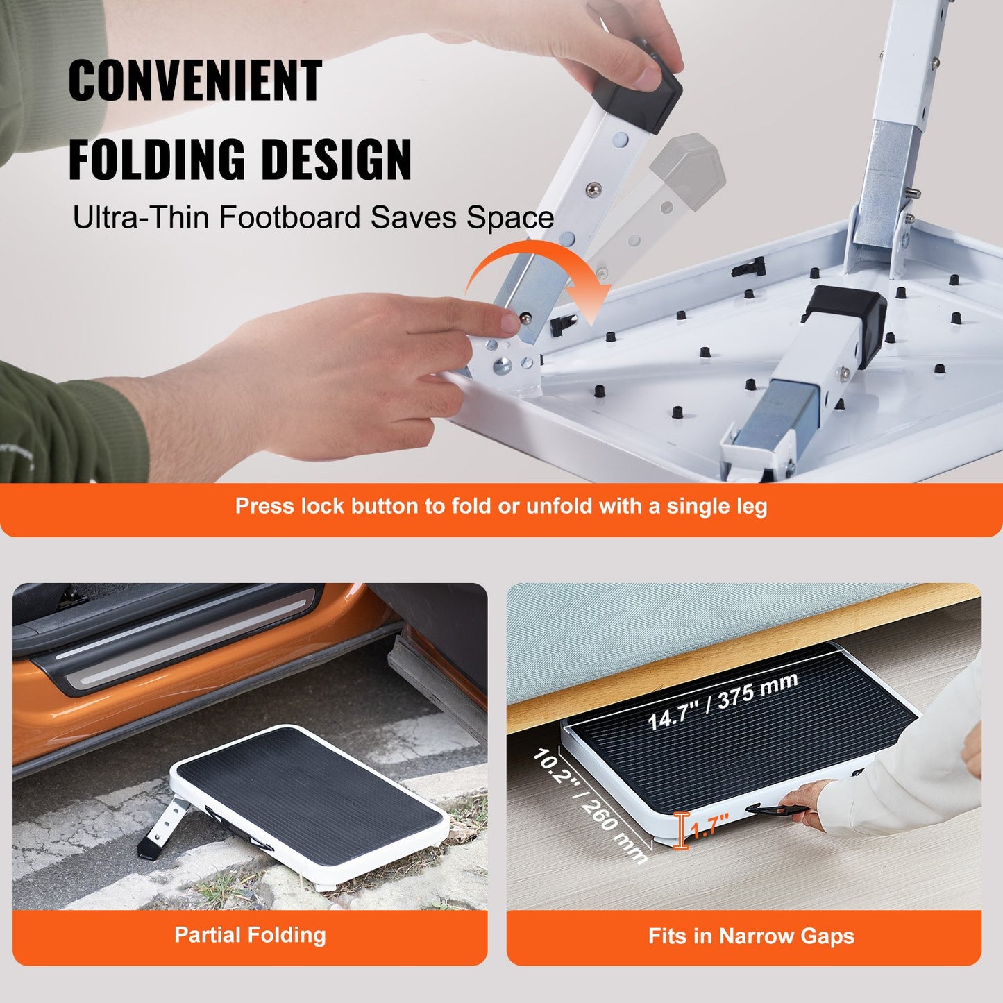 VEVOR Step Stool 1-Step 150KG Capacity, Folding Steel Step Ladder 3 Adjustable Height, Portable Toddler Step Stools for Adults, Non-Slip Sturdy Step Ladders for Office, RVs, Pets, Bathrooms,Bedrooms