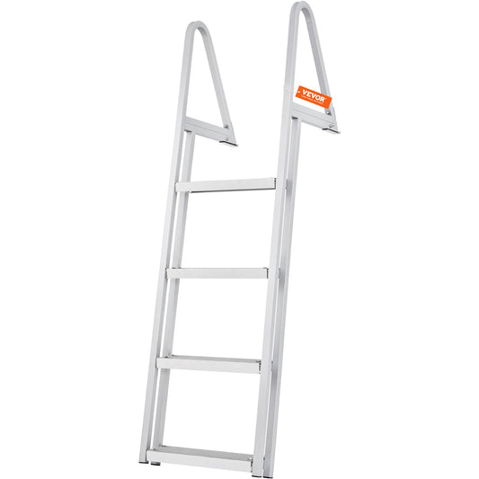 VEVOR Dock Ladder, Removable 4 Steps, 350 lbs Load Capacity, Aluminum Alloy Pontoon Boat Ladder with 4'' Wide Step & Nonslip Mat, Easy to Install for Ship/Lake/Pool/Marine Boarding