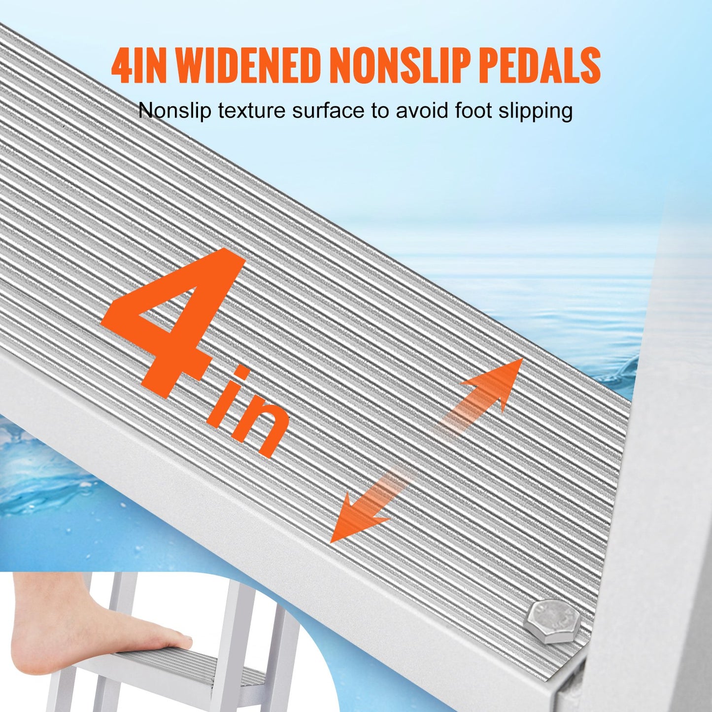 VEVOR Dock Ladder, Removable 4 Steps, 350 lbs Load Capacity, Aluminum Alloy Pontoon Boat Ladder with 4'' Wide Step & Nonslip Mat, Easy to Install for Ship/Lake/Pool/Marine Boarding