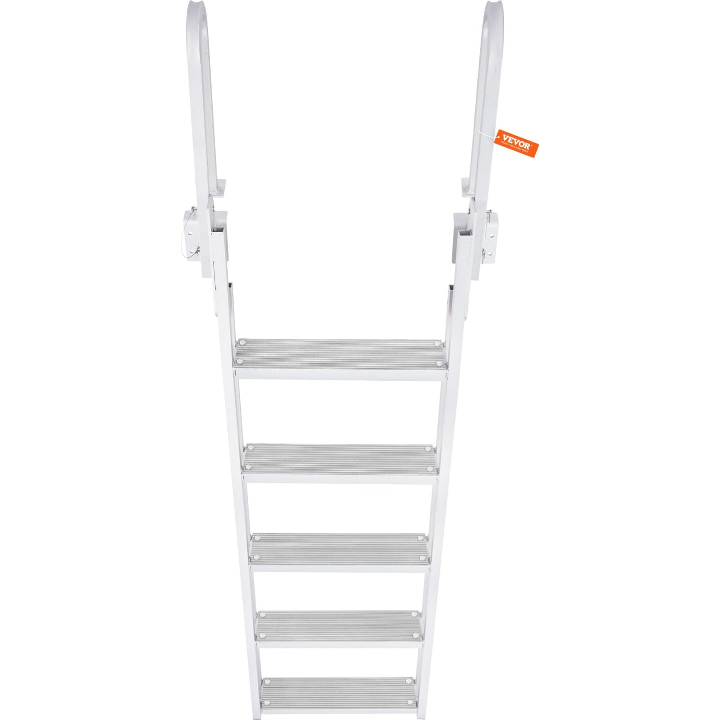 VEVOR Dock Ladder Flip Up 5 Steps, 350lbs Load Capacity, Aluminum Pontoon Boat Ladder with 4" Wide Step & Nonslip Rubber Mat,Swimm Step Ladder for Ship/Lake/Pool/Marine Boarding