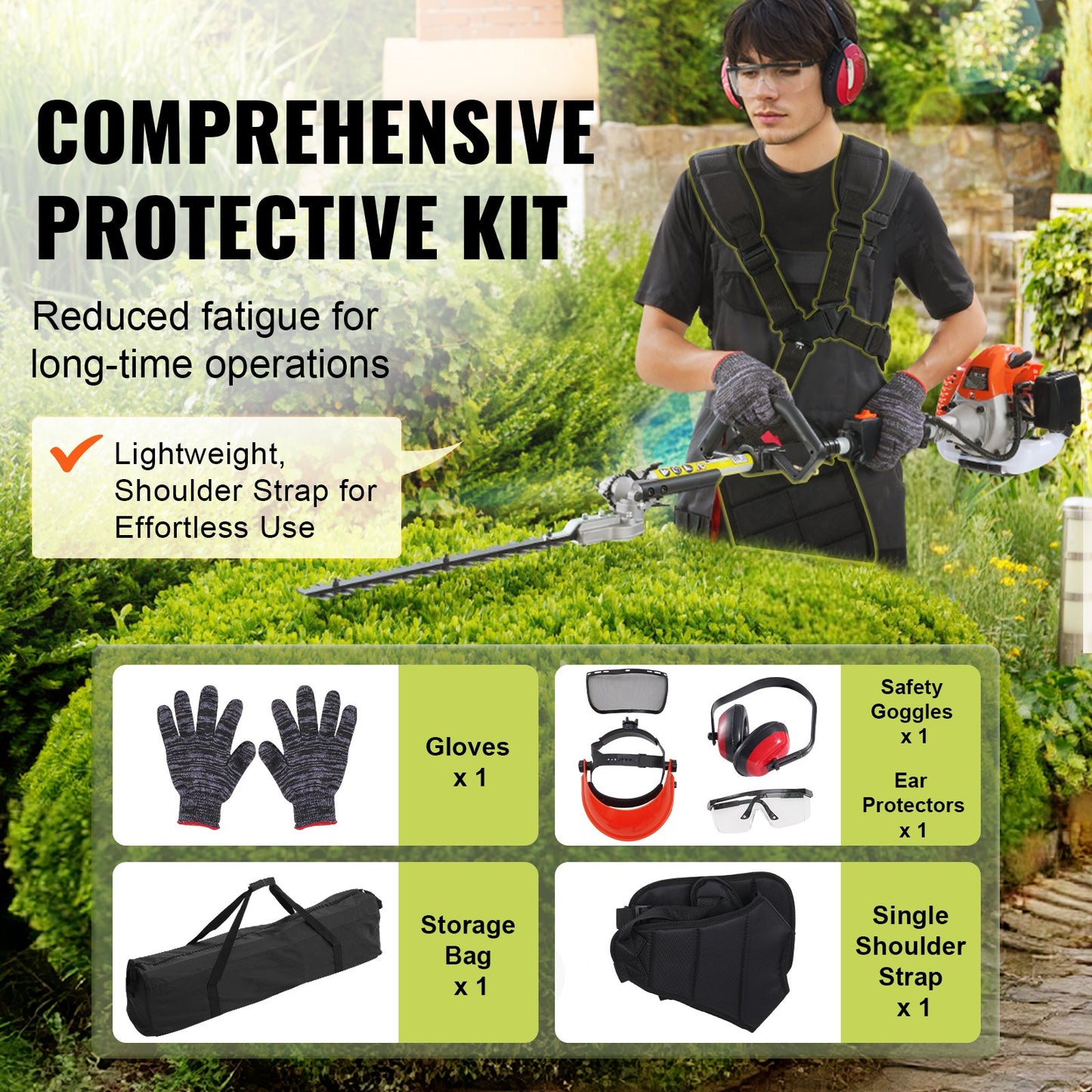 VEVOR 15.7-inch 26CC 2 Cycle Gas Hedge Trimmer, Gas Powered Pole Hedge Trimmer with Dual Sided Dual Action Blade, Adjustable Trimmer Head, Suitable for Trimming Shrubs, Bushes