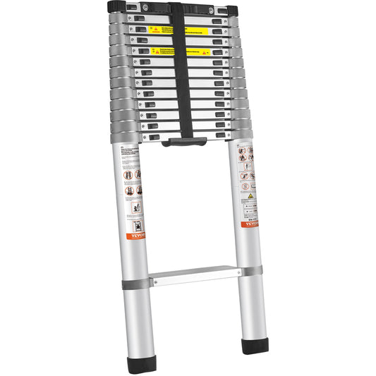 VEVOR Telescoping Ladder, 563.9CM Aluminum One-button Retraction Collapsible Extension Ladder, 400 LBS Capacity with Non-slip Feet, Portable Multi-purpose Compact Ladder for Home, RV, Loft, ANSI Liste