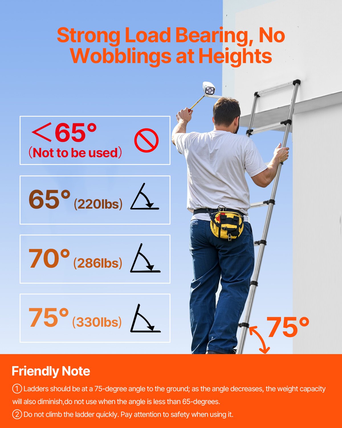 VEVOR Telescoping Ladder Stainless Steel Extension Step 3740mm Portable Ladders
