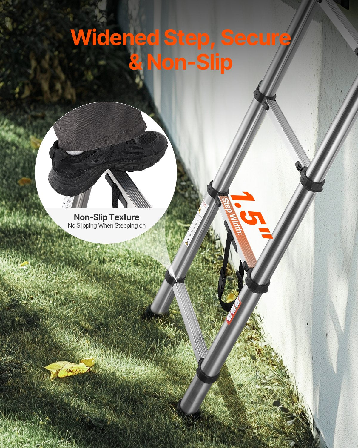 VEVOR Telescoping Ladder Stainless Steel Extension Step 3740mm Portable Ladders