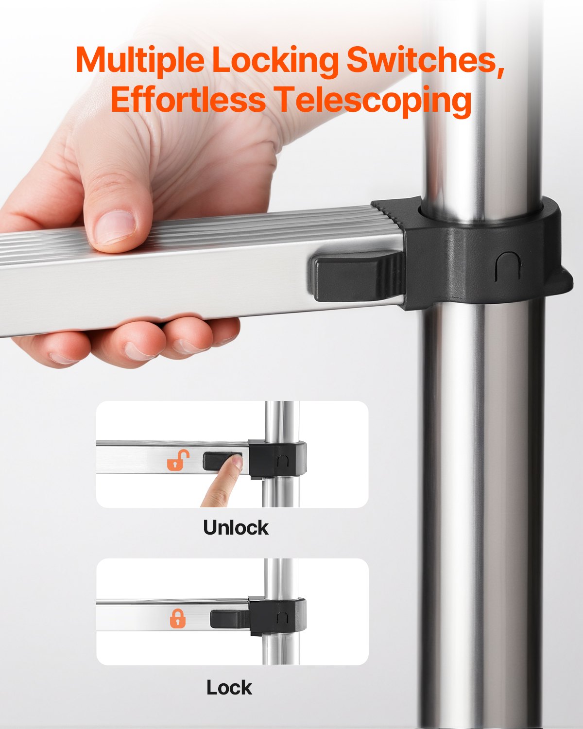 VEVOR Telescoping Ladder Stainless Steel Extension Step 3740mm Portable Ladders