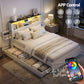 Artiss Double Bed Frame with Storage Drawers White Platform Bedframe with Bookcase Headboard Charging Station Led Light