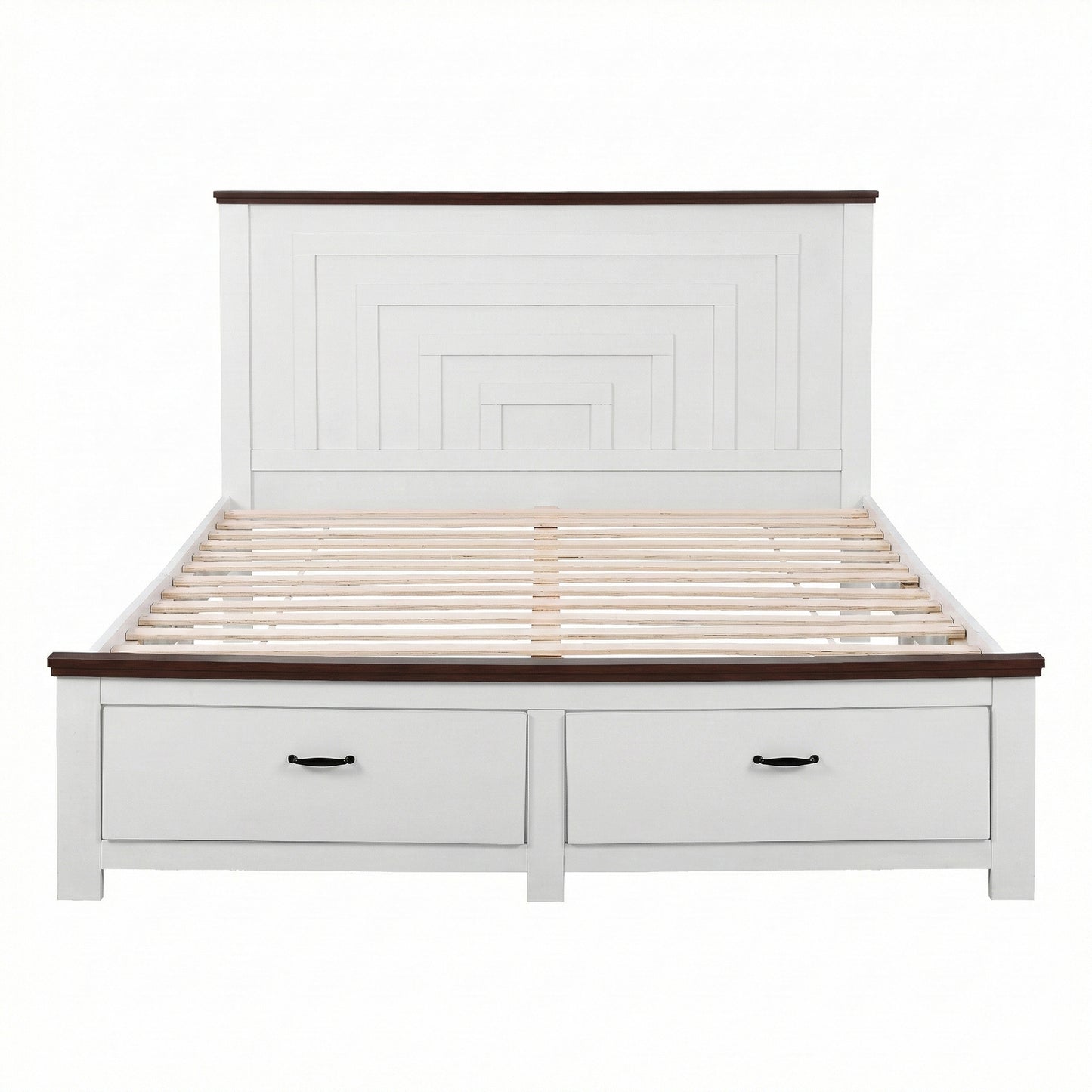 Artiss Queen Wooden Bed Frame with 2 Drawer Platform Bed with 108cm Solid High Headboard White Bed Base for Bedroom Easy Assembly