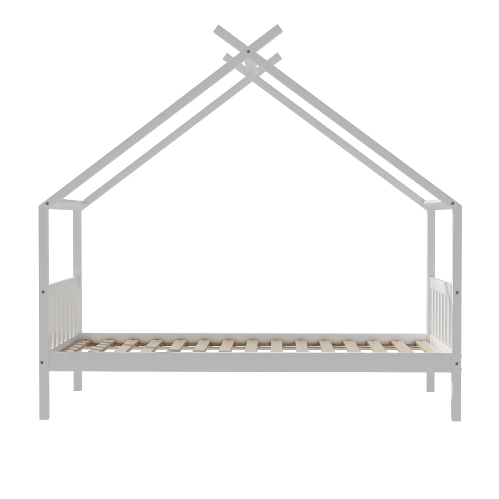 Artiss Bed Frame Wooden Base Kids Single Timber House  with 2 Storage Drawers Beds White