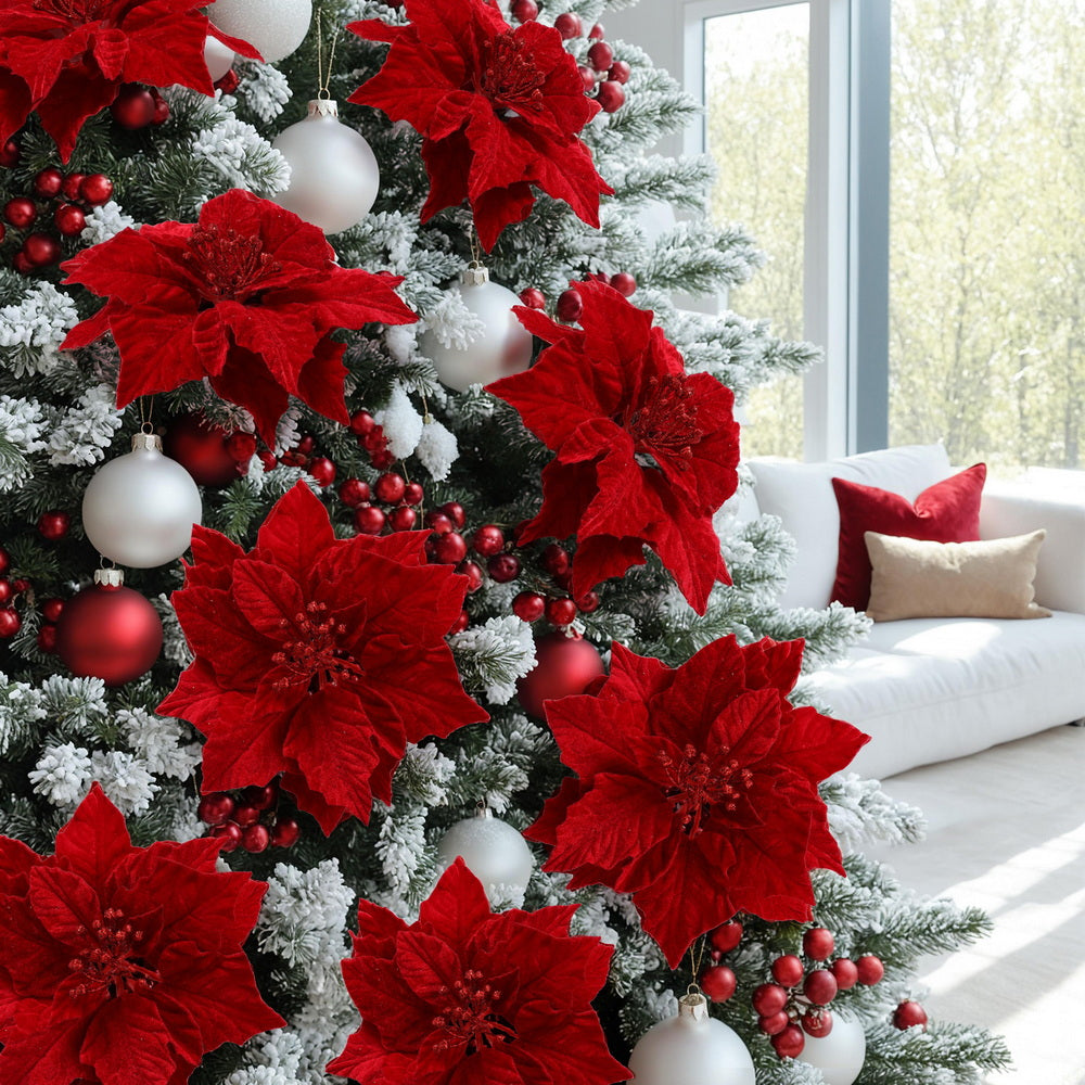Jingle Jollys 14Pcs Christmas Tree Flowers Set Xmas Garland Wreath Ornaments Red