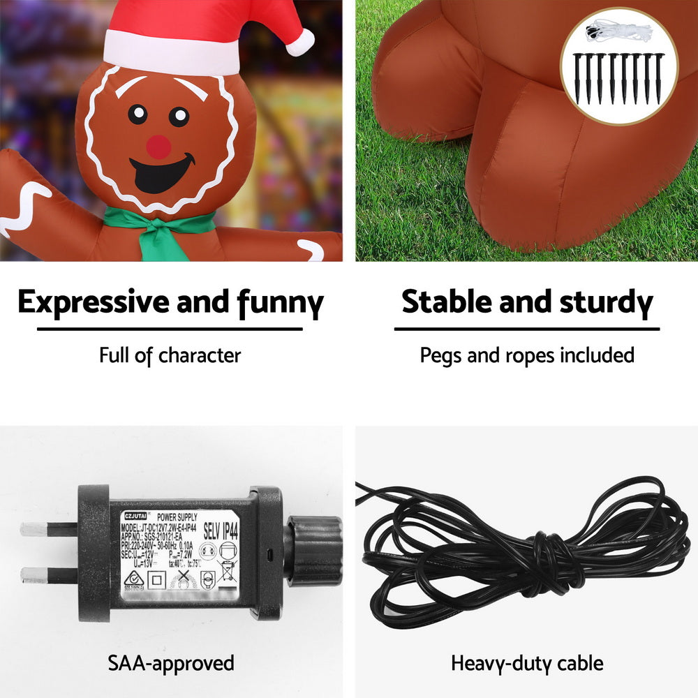 Jingle Jollys Christmas Inflatable Gingerbread Man 1.5M Height LED Decorations Illuminated