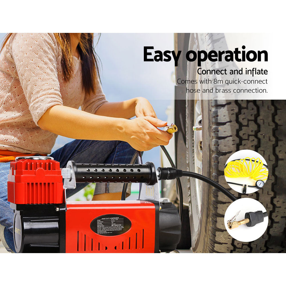 Giantz 12V Portable Air Compressor - Red