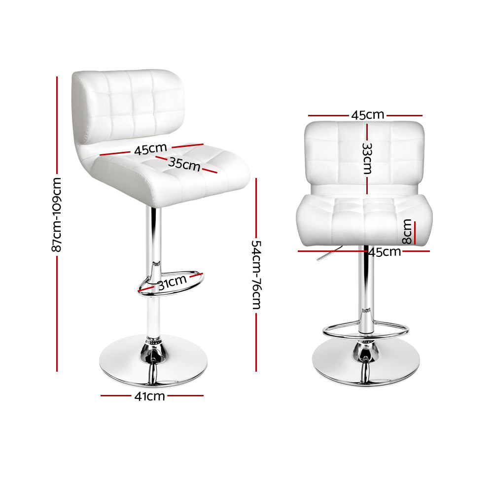 Artiss Set of 2 PU Leather Gas Lift Bar Stools - White and Chrome