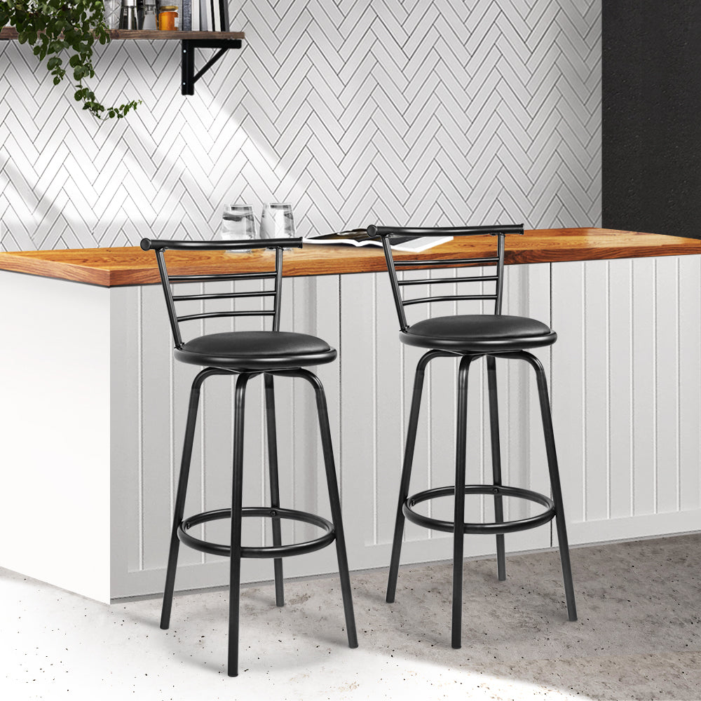 Artiss Set of 2 PU Leather Bar Stools - Black and Steel