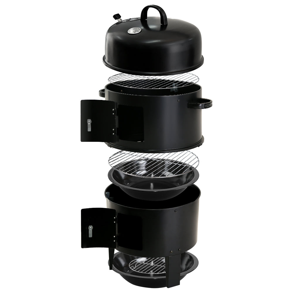 Grillz 3-in-1 Charcoal BBQ Smoker - Black