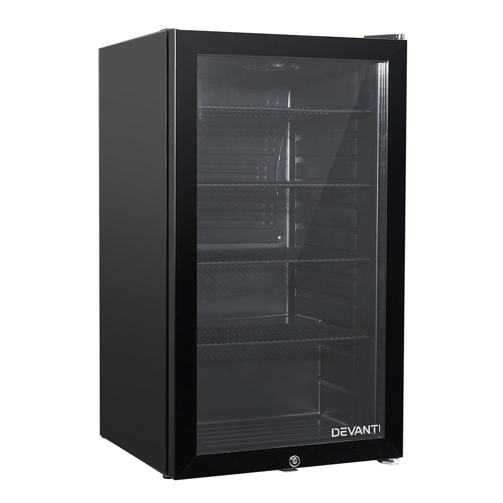 Devanti 98L Bar Fridge Glass Door Mini Fridges Freezer Black