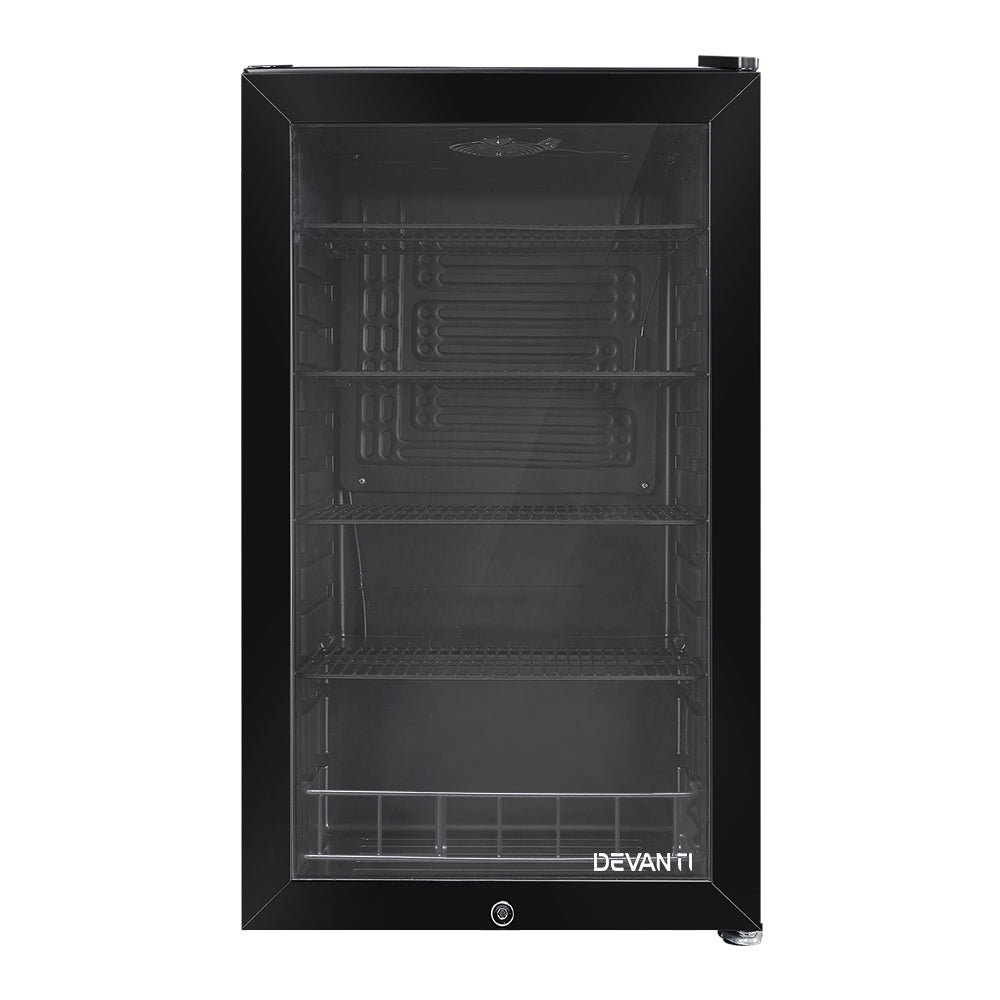 Devanti 98L Bar Fridge Glass Door Mini Fridges Freezer Black