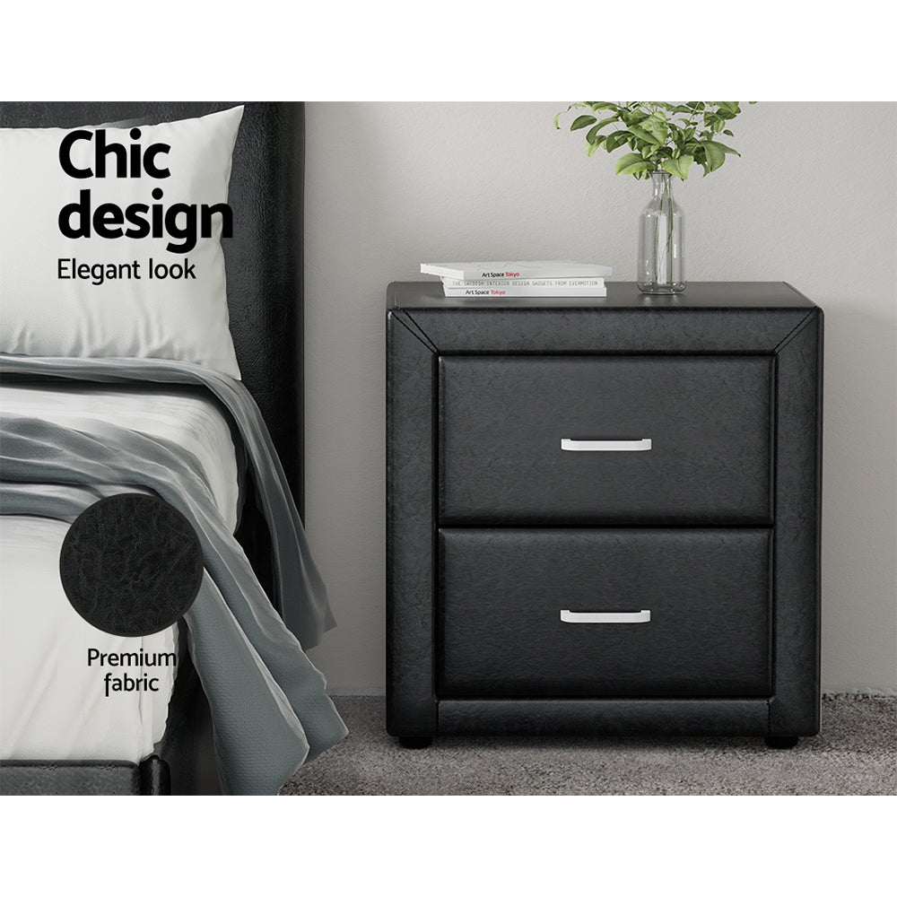 Artiss PVC Leather Bedside Table - Black