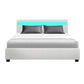 Artiss Cole LED Bed Frame PU Leather Gas Lift Storage - White Queen