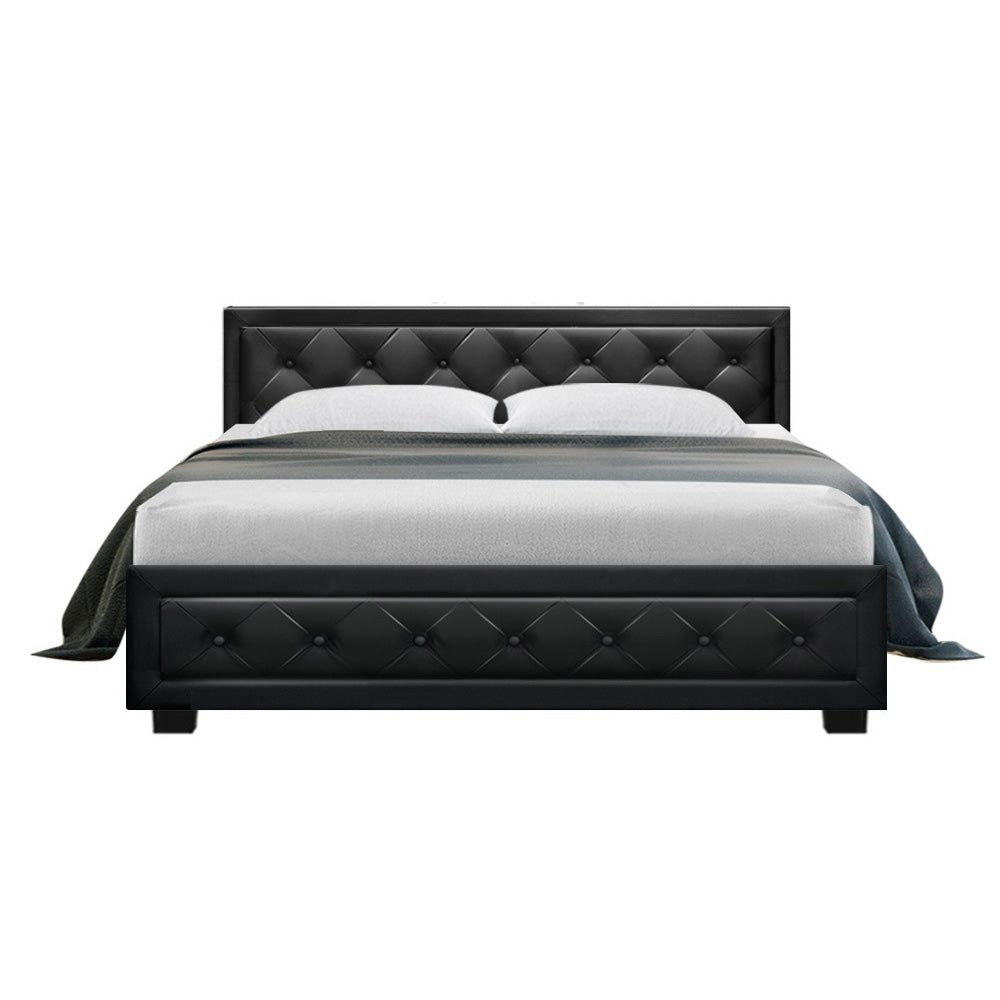 Artiss Tiyo Bed Frame PU Leather Gas Lift Storage - Black Queen