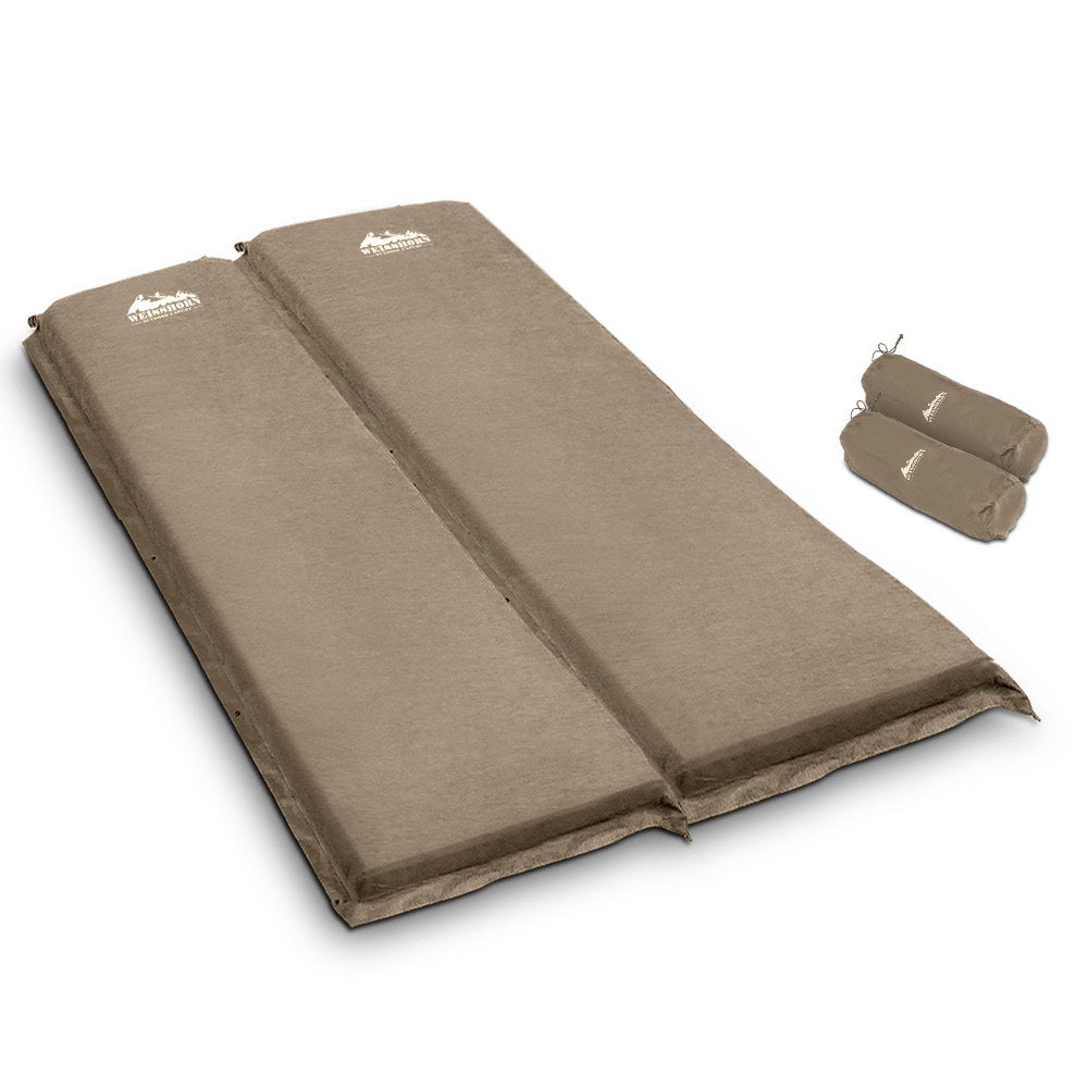 Weisshorn Self Inflating Mattress Camping Sleeping Mat Air Bed Double Set Coffee