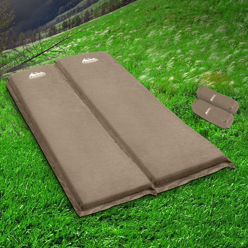 Weisshorn Self Inflating Mattress Camping Sleeping Mat Air Bed Double Set Coffee