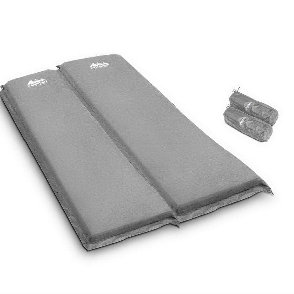 Weisshorn Self Inflating Mattress Camping Sleeping Mat Air Bed Double Set Grey