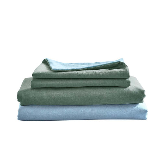 Cosy Club Washed Cotton Sheet Set Green Blue Double