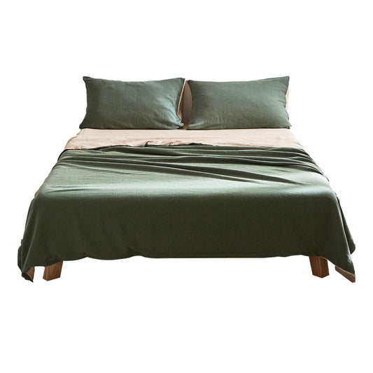 Cosy Club Sheet Set Cotton Sheets King Green Beige