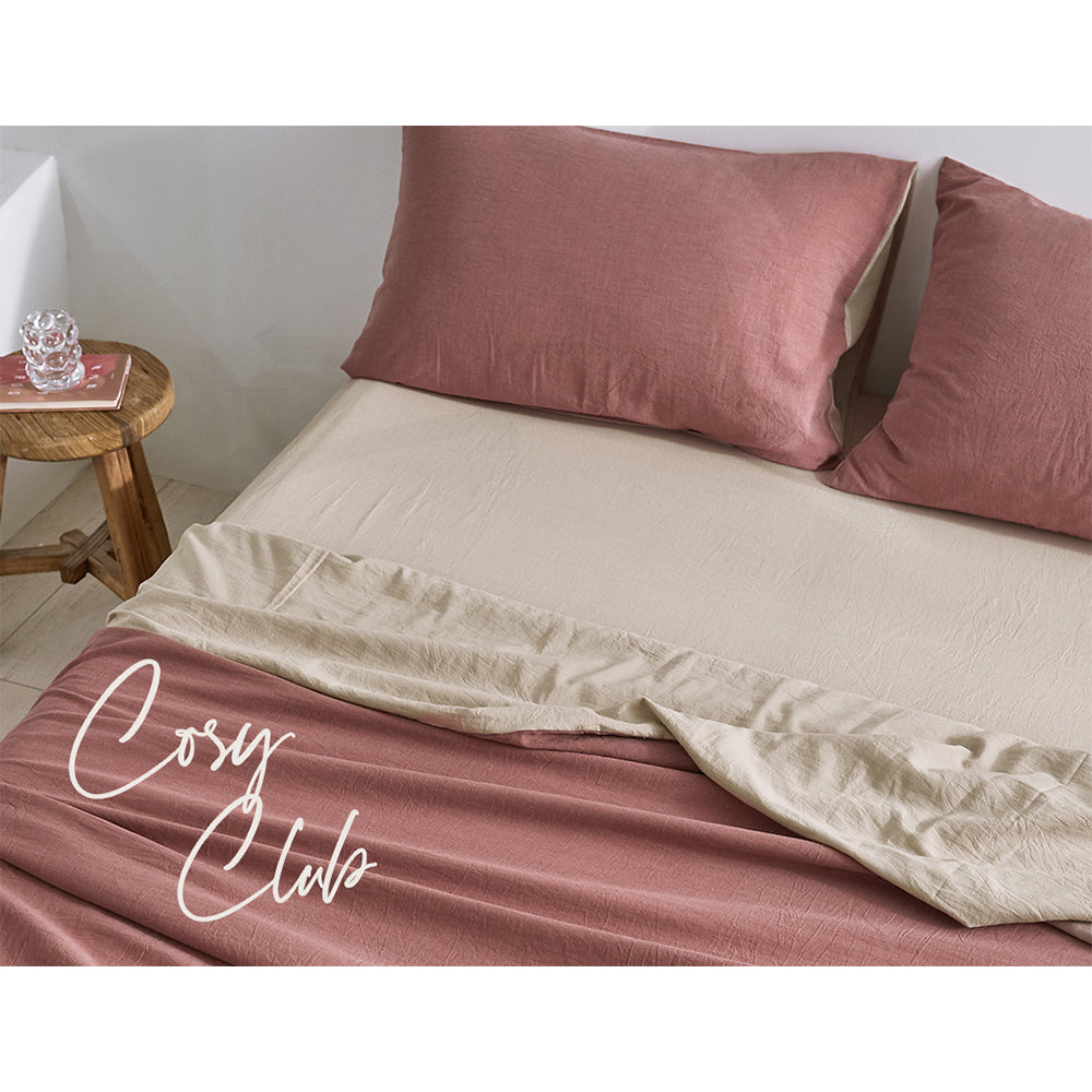 Cosy Club Sheet Set Cotton Sheets Single Red Beige