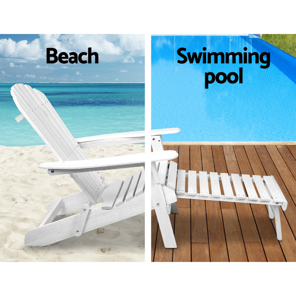 Gardeon 3 Piece Outdoor Adirondack Lounge Beach Chair Set - White