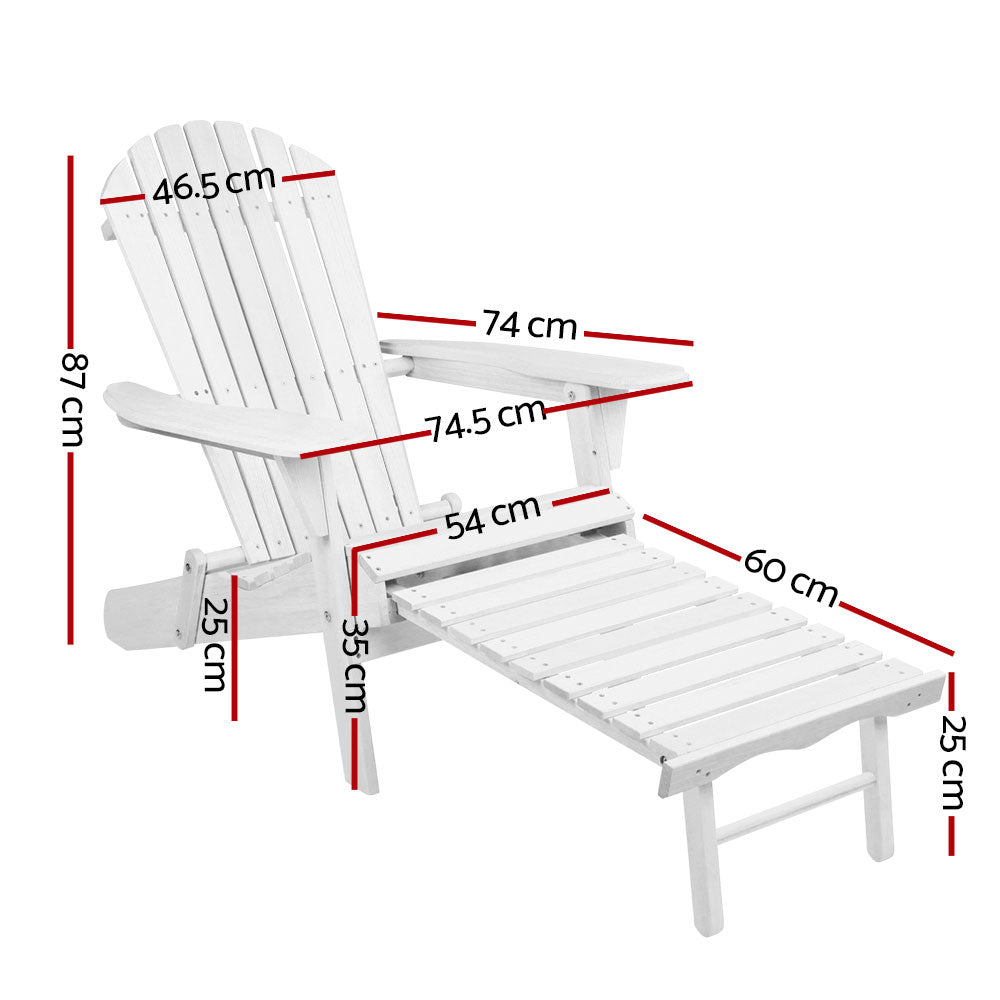 Gardeon Adirondack Beach Chair with Ottoman - White